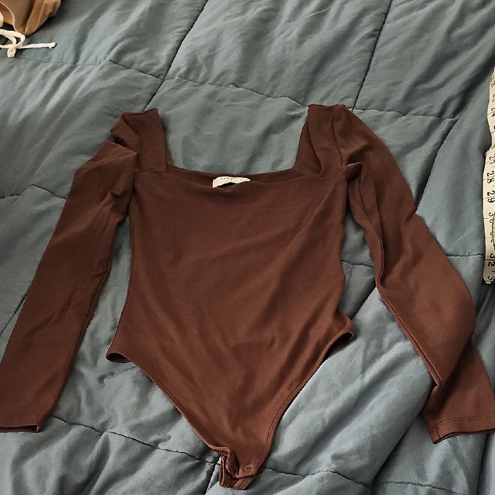 Babaton Chocolate Long Sleeve thong Bodysuit